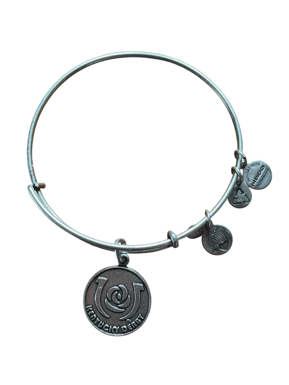Alex & Ani Silver Tone Charm Bangle Bracelet with Kentucky Derby Medallion